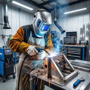 Professional welder performing precision metal fabrication work in La Habra workshop