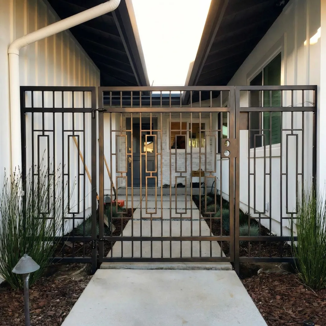 Custom wrought iron gate with modern design elements