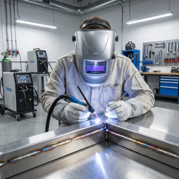 Professional welder working on custom metal fabrication in Newport Beach workshop