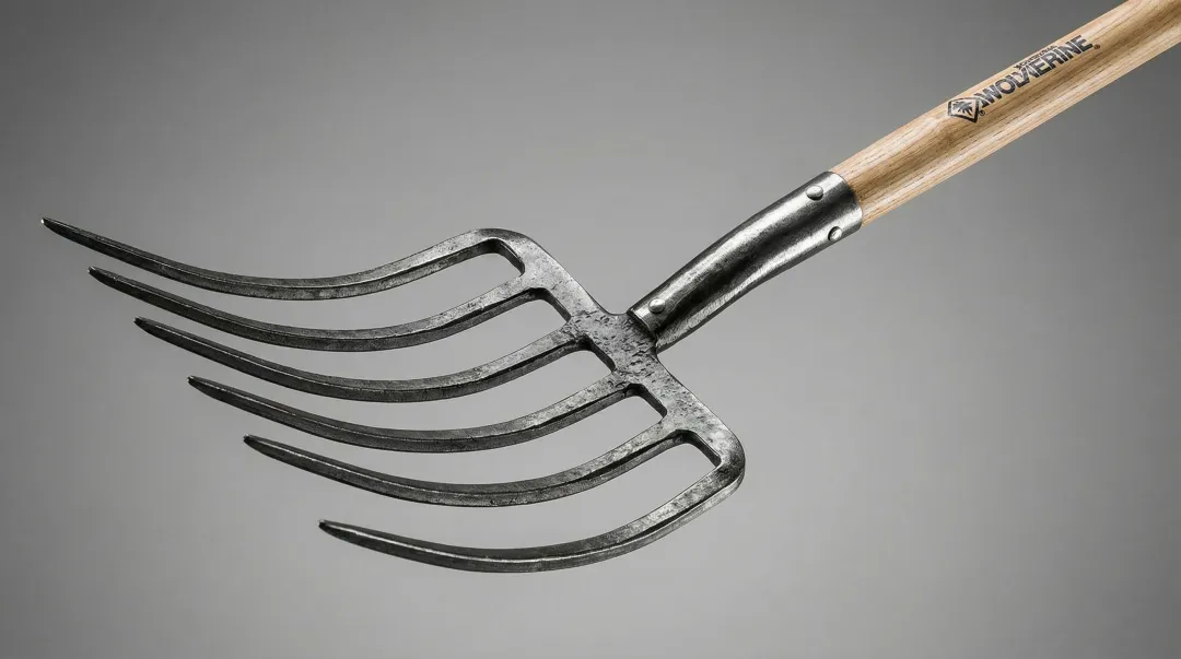 Wolverine Tools forged steel garden fork with hardwood handle for lawn aeration