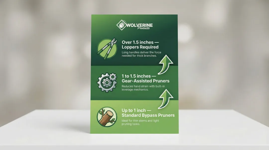 Pruning shear cutting capacity guide three stem diameter tiers with tool recommendations