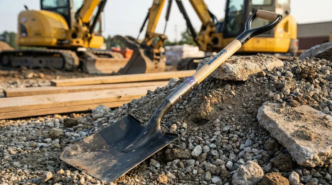 Wolverine contractor shovel with 14-gauge tempered steel blade and fiberglass handle