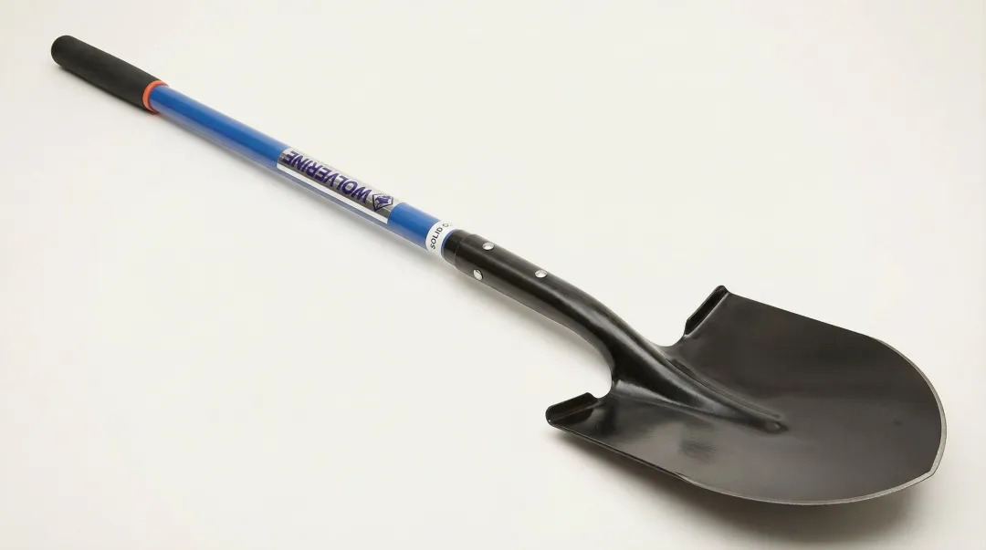 Wolverine contractor-grade round point shovel with fiberglass handle and tempered steel blade