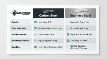 Carbon steel versus stainless steel garden trowel blade properties comparison chart