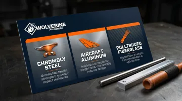 Three professional tool materials chromoly steel aircraft aluminum pulltruded fiberglass comparison infographic