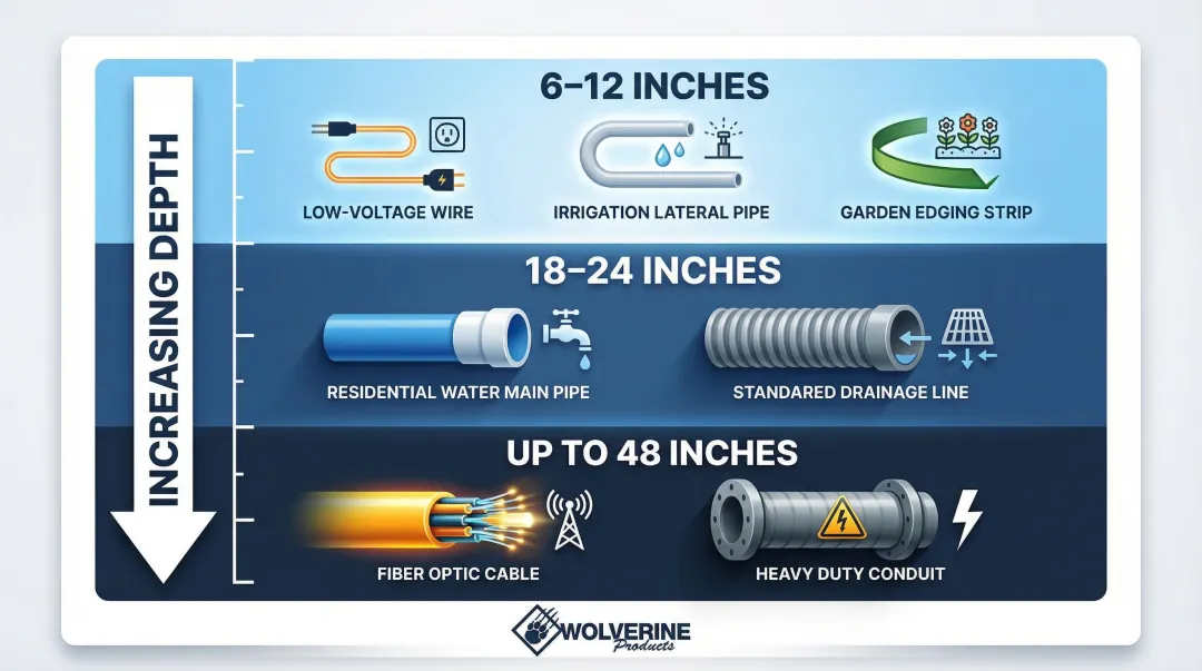 Trenching depth requirements by application type three-tier comparison chart