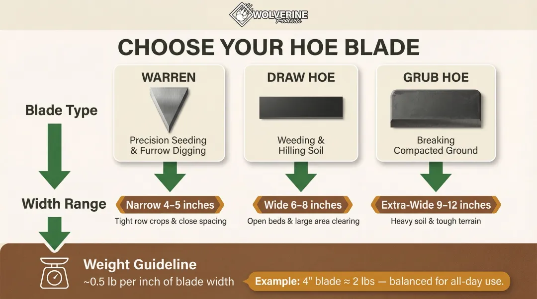 Garden hoe blade selection guide matching head type width and weight to task