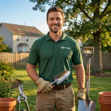 Professional landscaper using Wolverine forged-steel hand tools on a job site