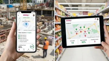 Wooqer mobile WorkApp interface showing multi-location field operations task management