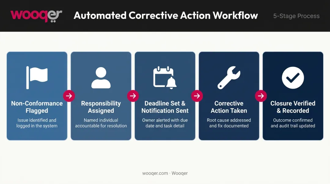 Automated corrective action workflow process from audit finding to verified resolution