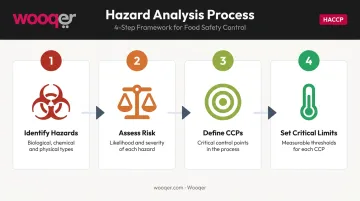 4-step HACCP hazard analysis process from identification to critical limits