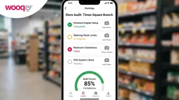 Retail store audit digital checklist interface with photo capture and compliance scoring
