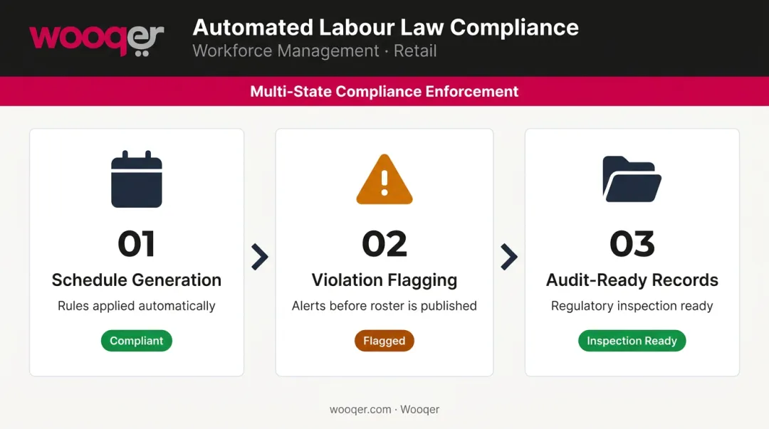 Retail labor law compliance workflow from schedule generation to audit-ready records