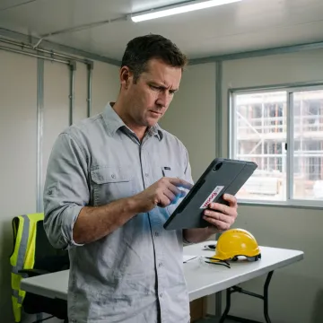 EHS manager reviewing digital safety audit checklist
