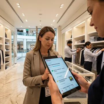 Retail manager using mobile software in a Dubai store