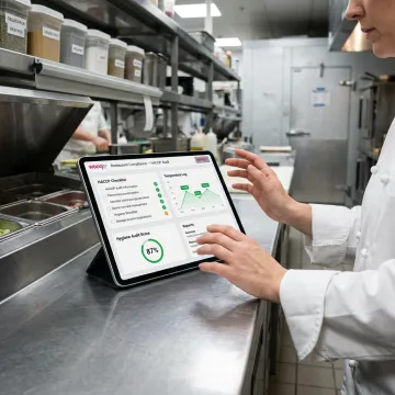 Restaurant compliance software dashboard on tablet
