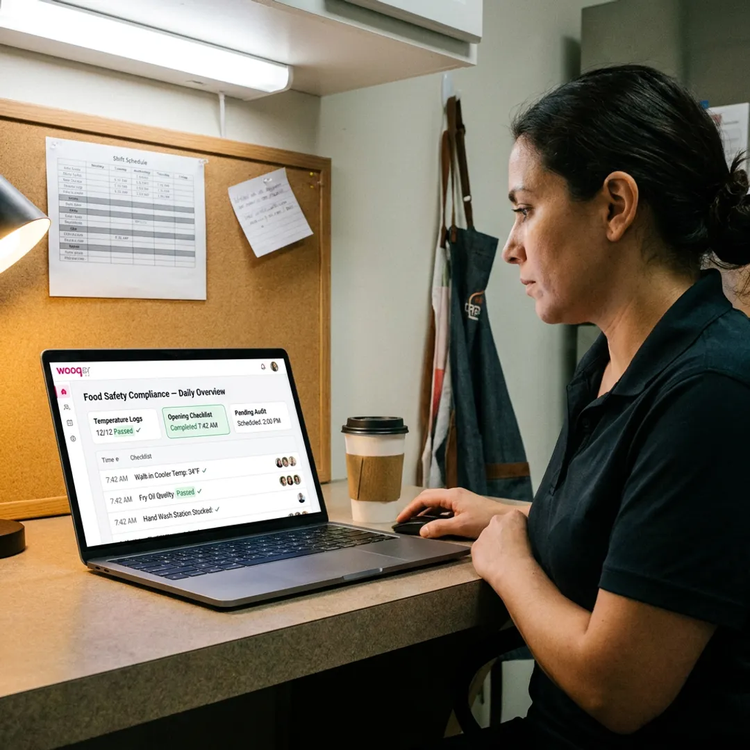 Restaurant compliance dashboard on tablet