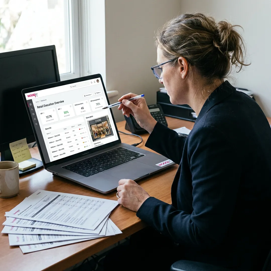 Manager reviewing retail execution dashboards