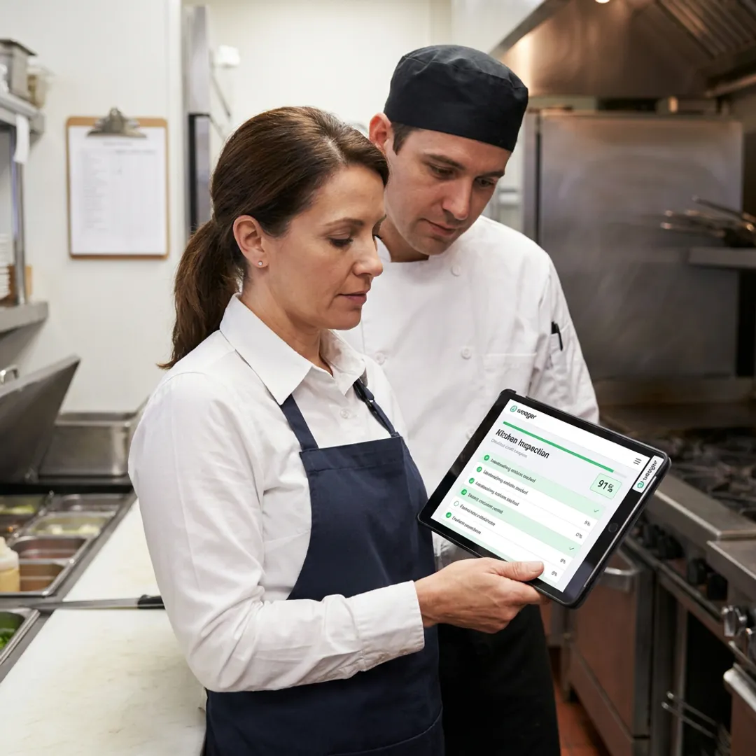 Restaurant manager completing a digital inspection checklist