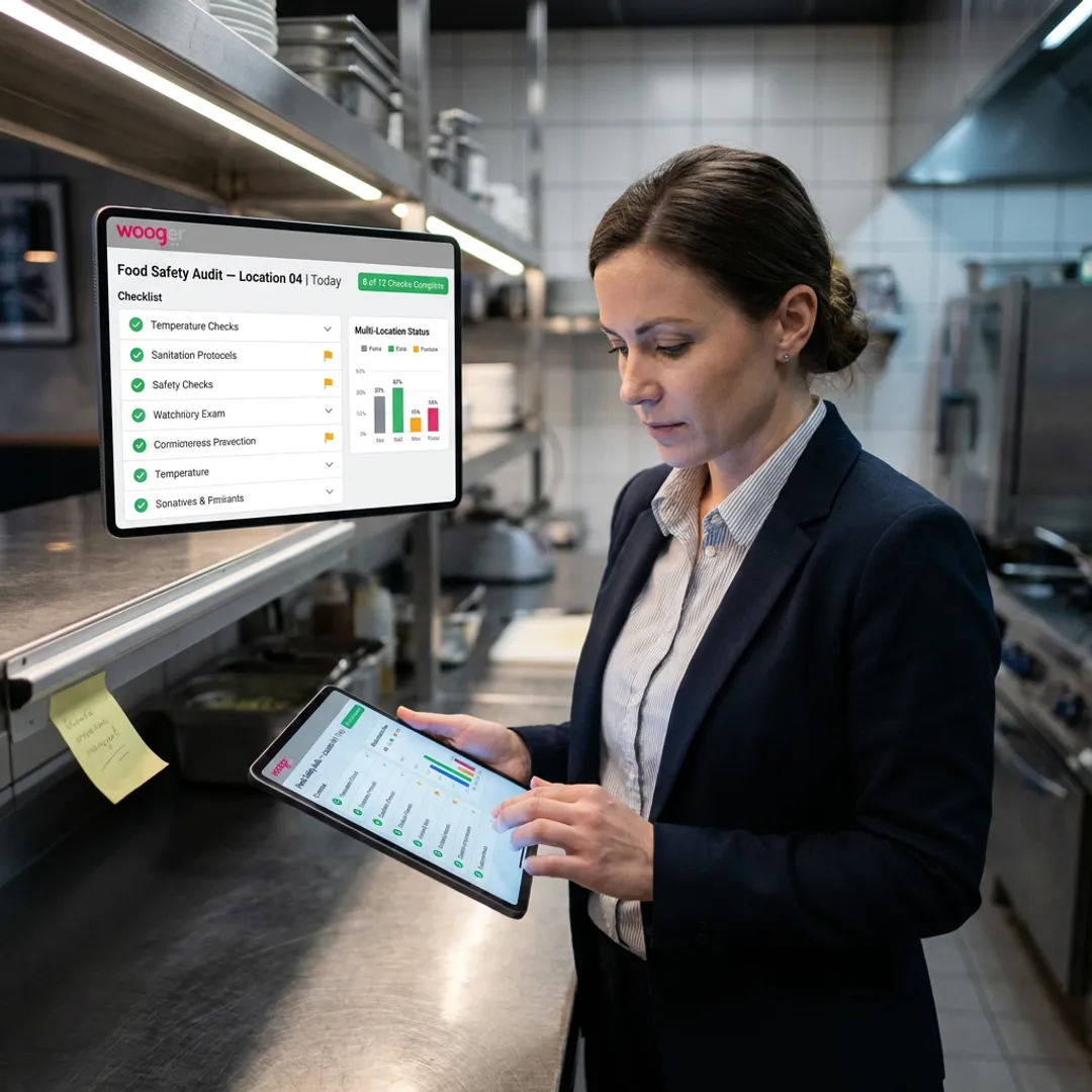 Restaurant manager reviewing digital operations dashboard