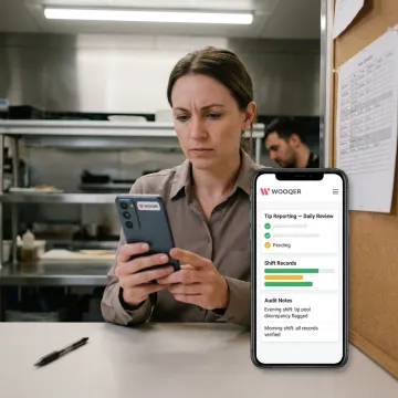 Restaurant manager using compliance software for tip reporting