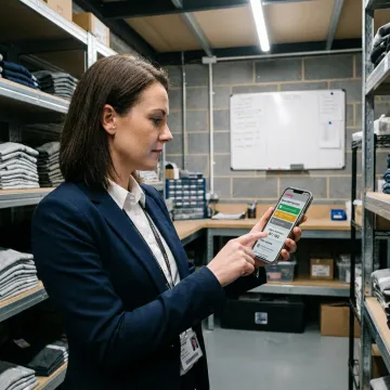 Manager reviewing mobile SOP workflow