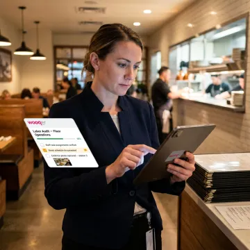 Manager reviewing restaurant audit workflow on tablet