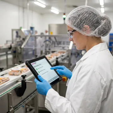 Food processor using tablet for compliance and label checks