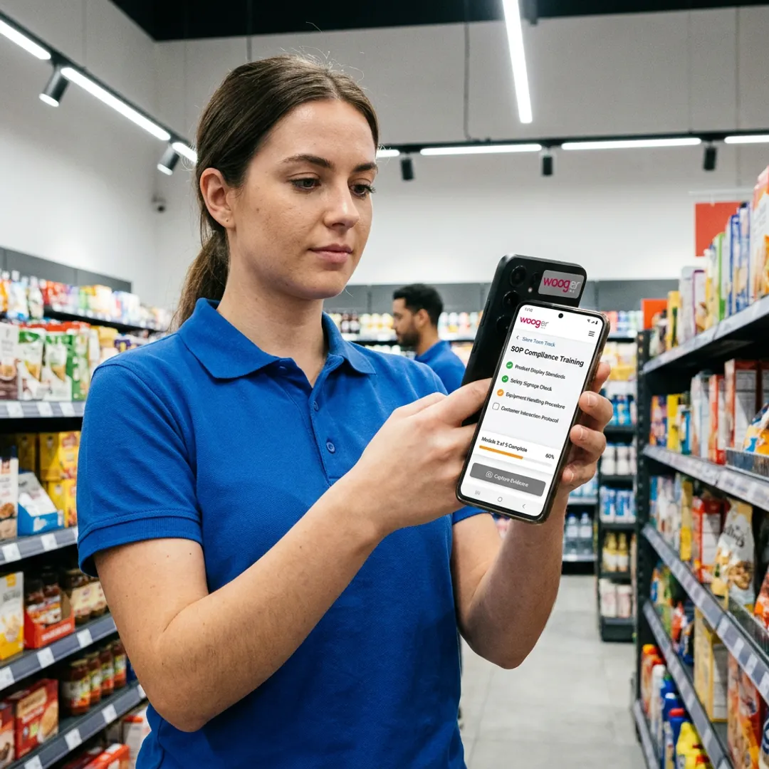 Retail associate using compliance training software