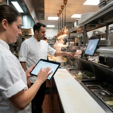 Commercial kitchen team using compliance software