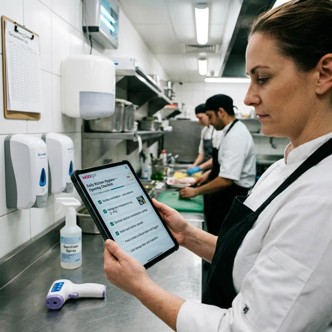 Kitchen manager using hygiene SOP software