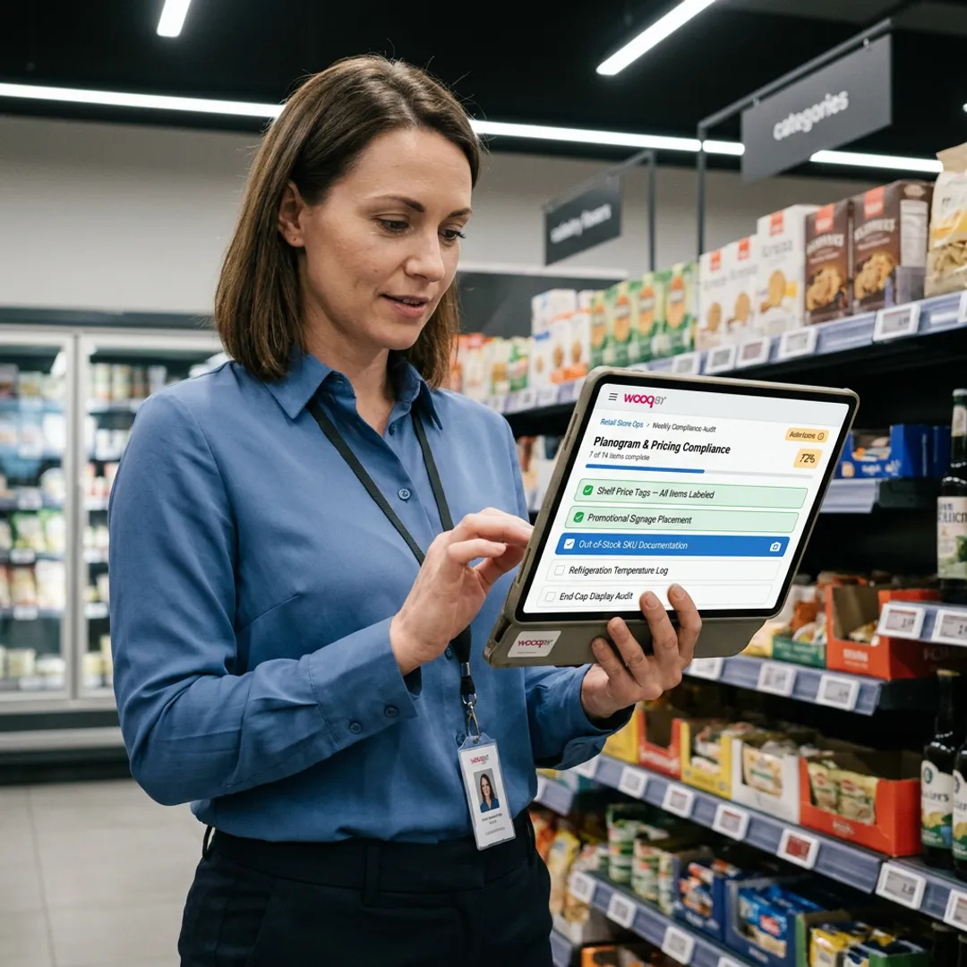 Retail manager reviewing digital audit checklist