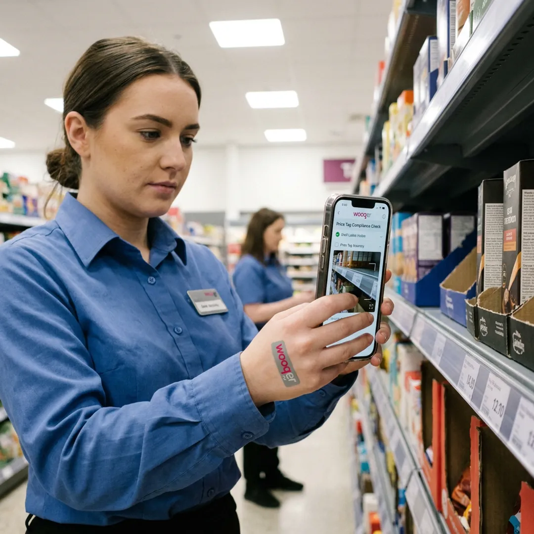 Frontline worker completing a shelf compliance check
