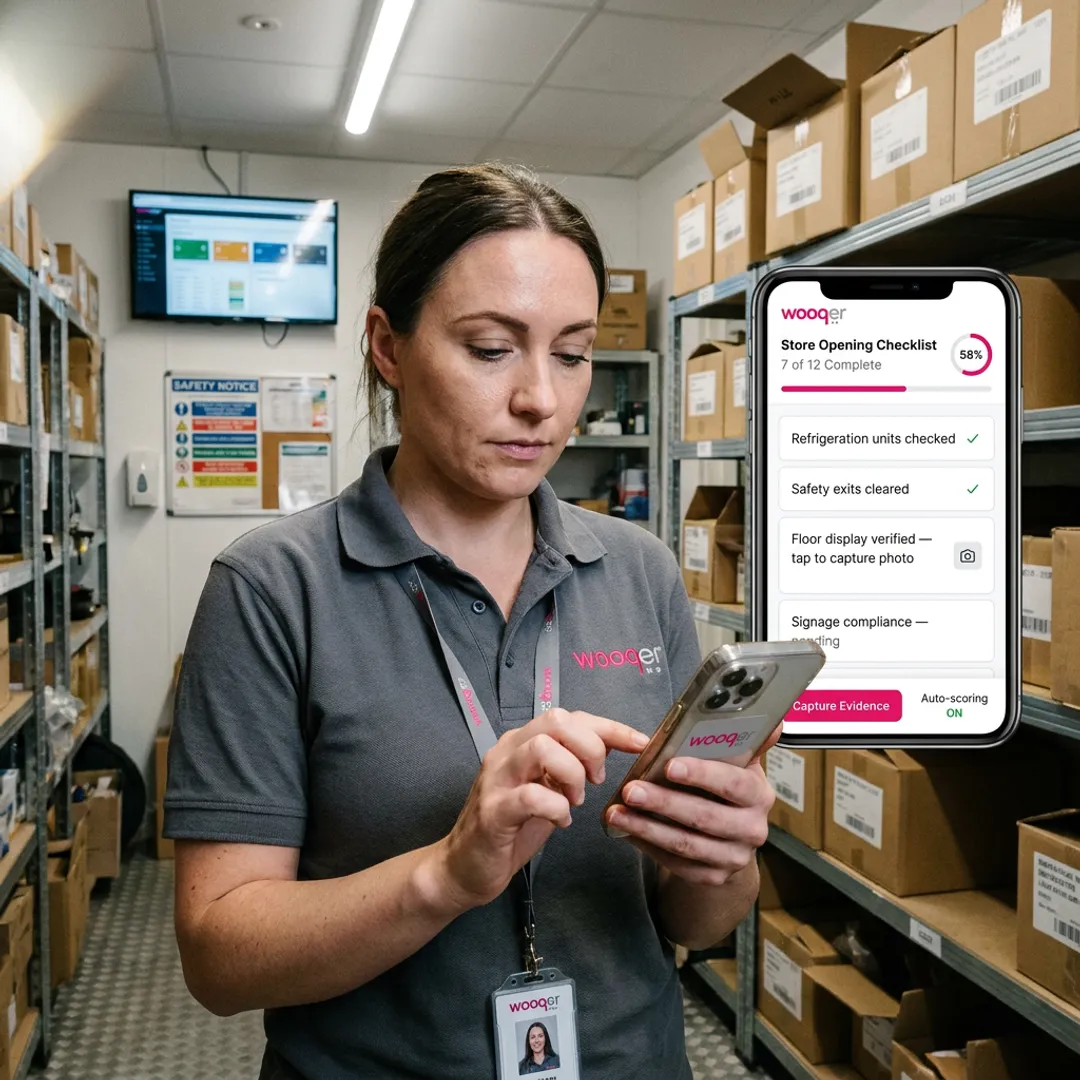 Frontline employee completing a digital SOP checklist