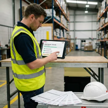 Workplace safety compliance software on a tablet