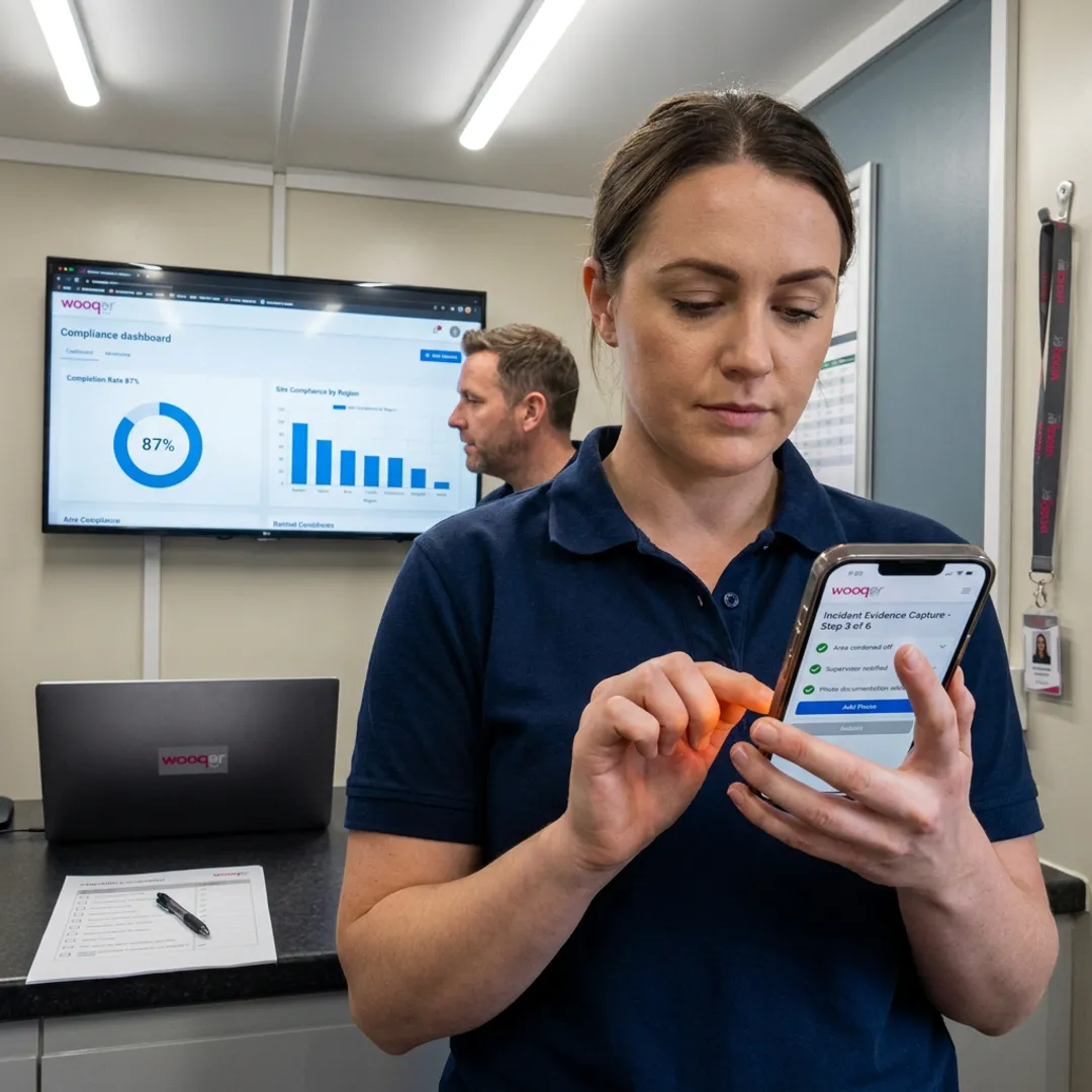 Frontline worker using mobile compliance app