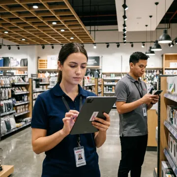 Retail team using mobile compliance software in store
