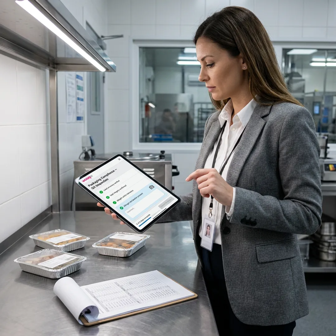 Compliance manager reviewing digital food packaging audit