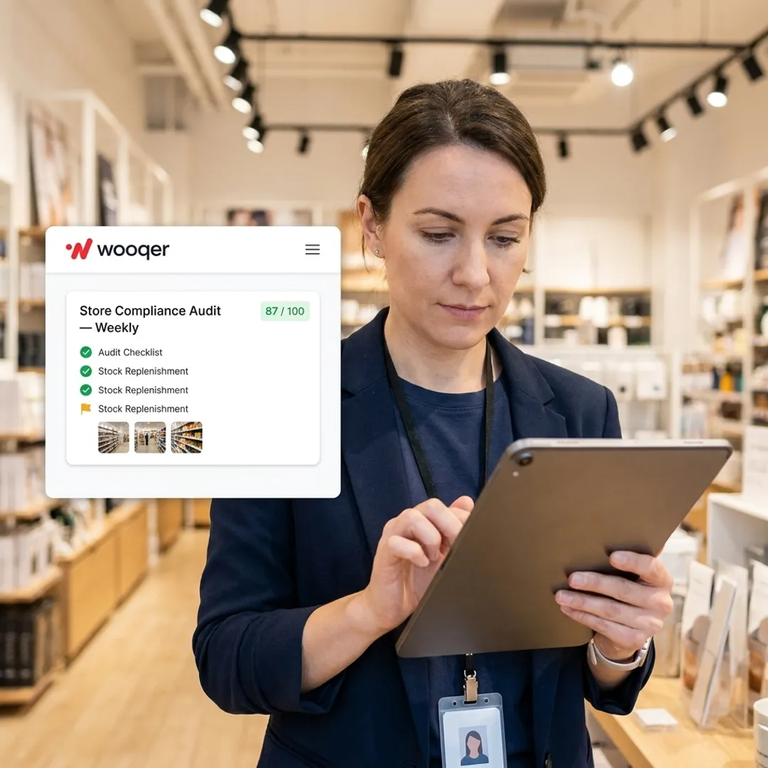 Retail manager reviewing compliance dashboard