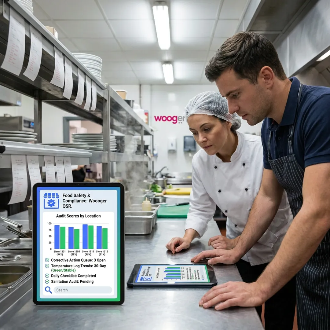 Restaurant team reviewing food safety dashboard