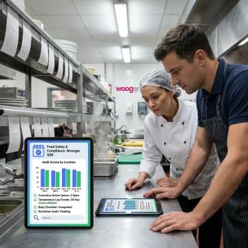 Restaurant team reviewing food safety dashboard