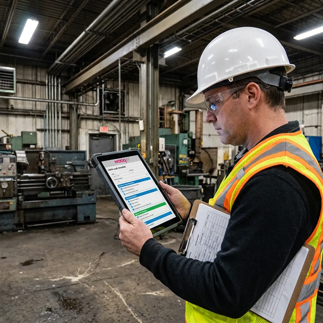 Safety manager completing digital audit checklist