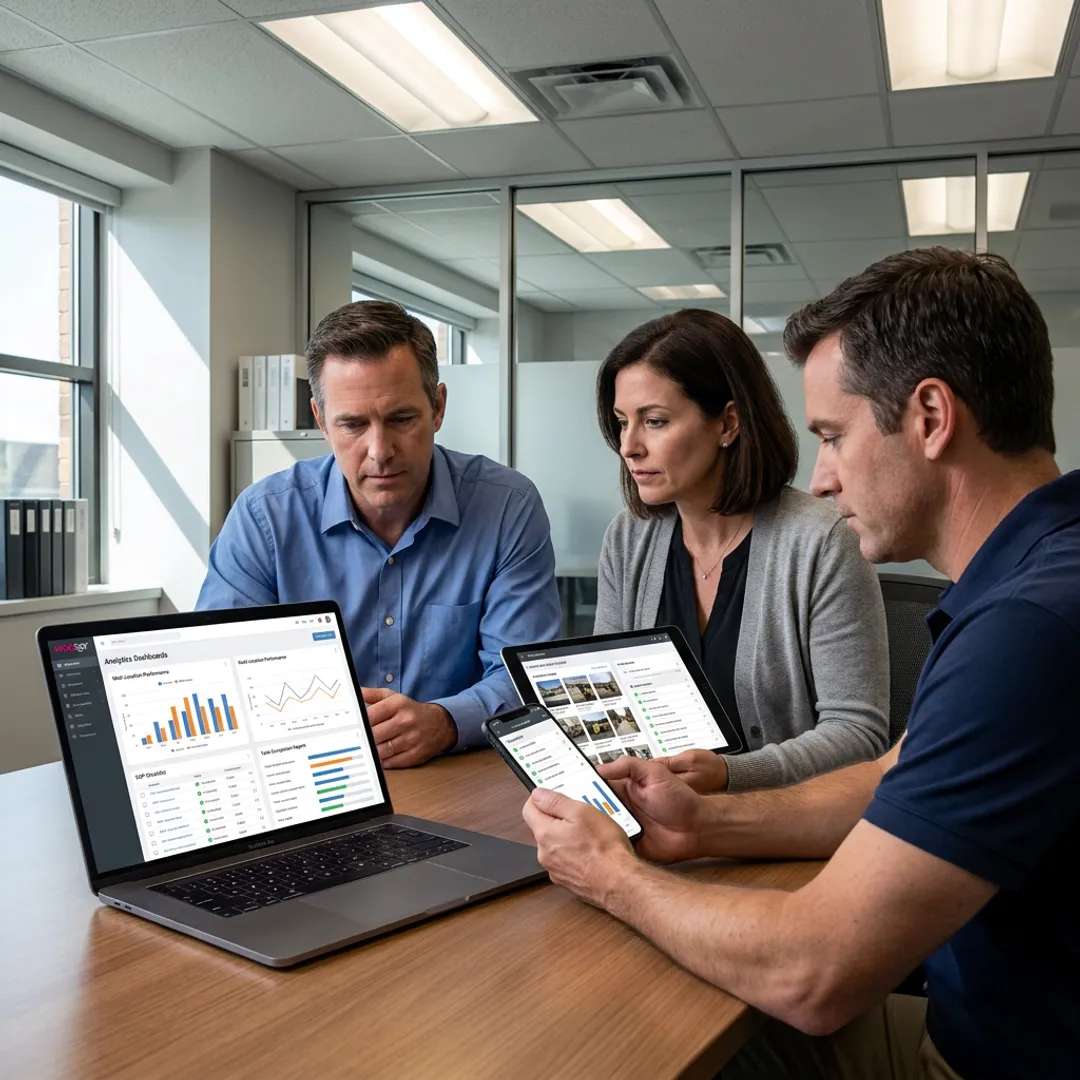 Team using mobile SOP software dashboard