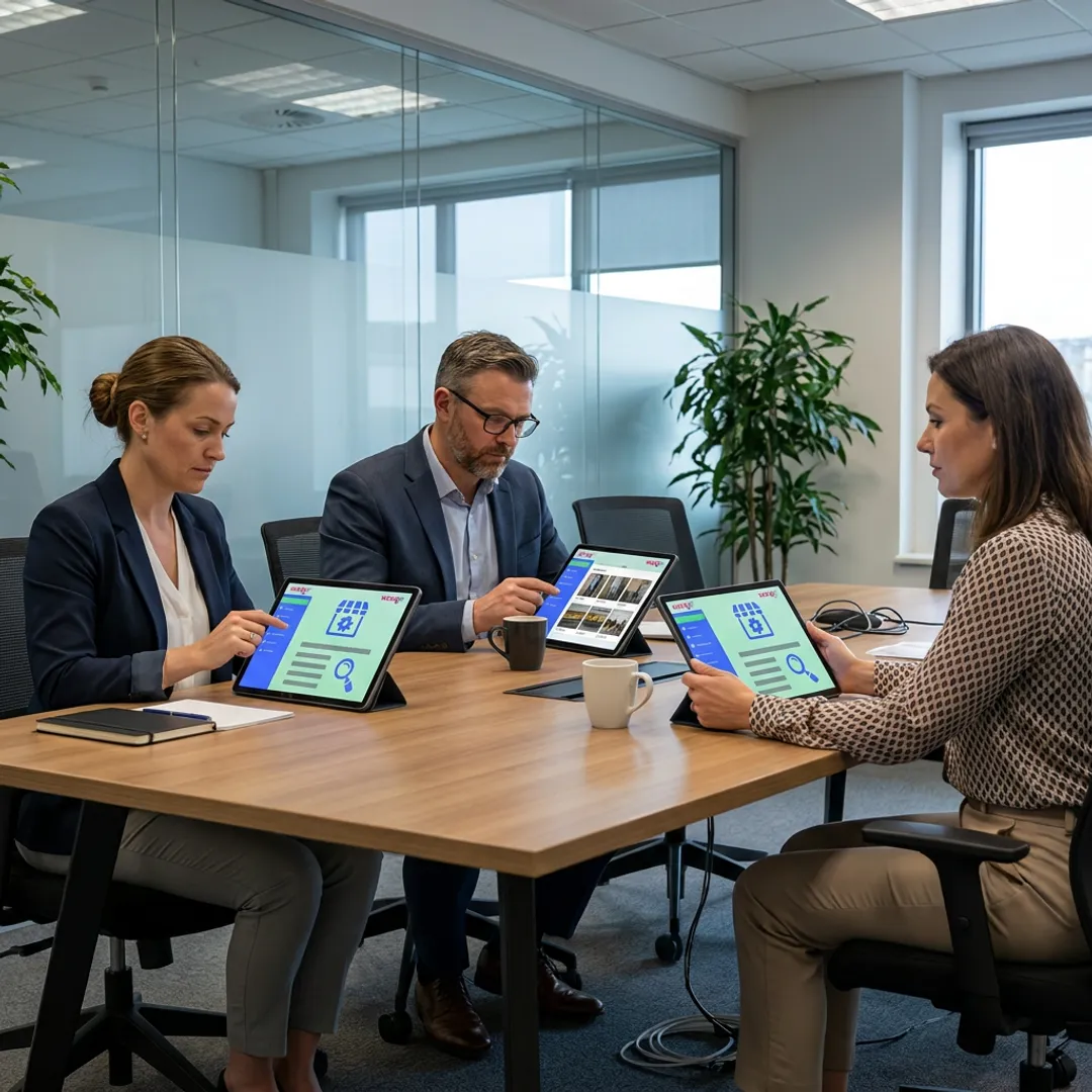 Team reviewing digital safety inspection workflow