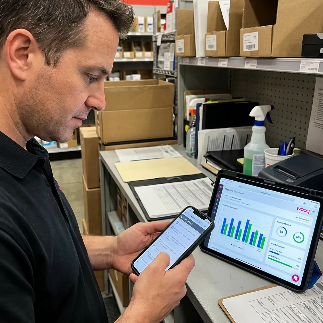 Frontline worker using mobile SOP software