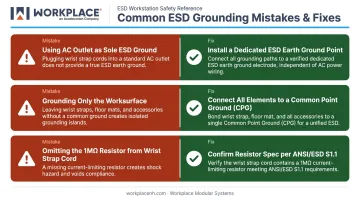 Three most common ESD bench grounding mistakes causes and recommended fixes