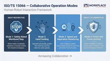 Four ISO/TS 15066 human-robot collaboration modes process flow diagram