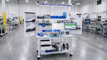 Workplace Modular Systems custom assembly workstation with ergonomic height adjustment and tool storage