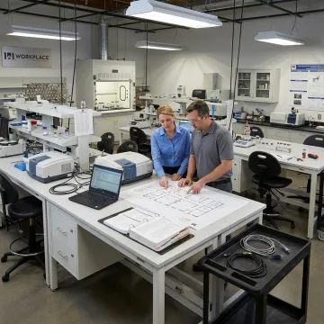 Modern R&D lab with modular workstations