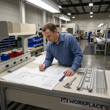Engineer reviewing custom workbench plans